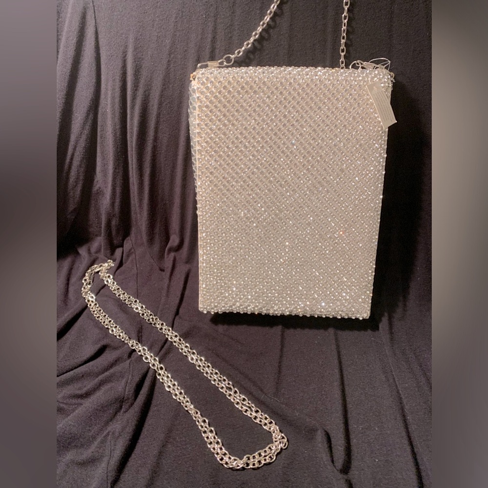 NWT rhinestone & metal mesh purse